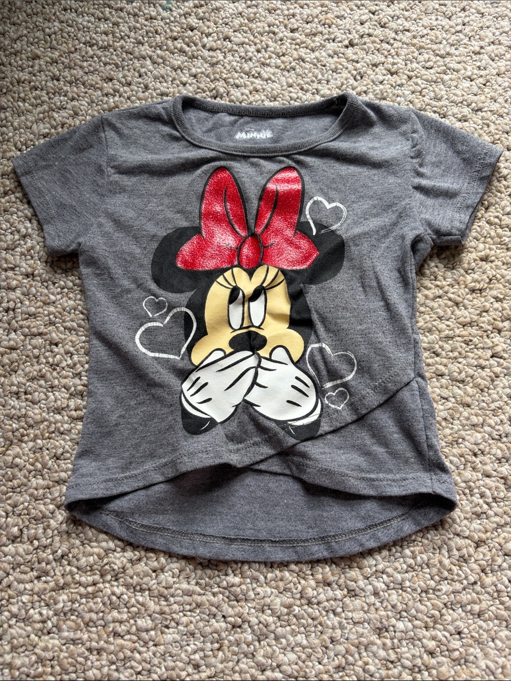 Disney Minnie Mouse Charcoal Gray Tee with Red Bow